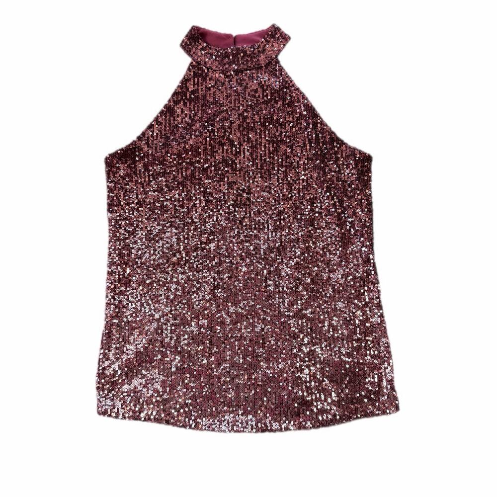 Cable & Gauge NEW Wine Maroon Sequin Halter Neck Glam Party Night Out Disco Top - Picture 7 of 10